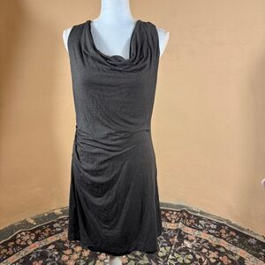 Athleta Black & Charcoal Gray Reversible Modal Cowl Neck Sleeveless Ruched Dress